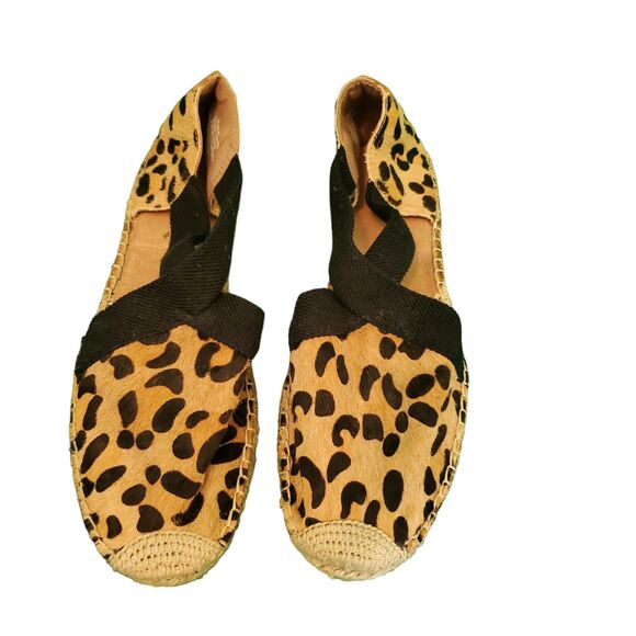 Joy & Mario Leopard Print Women's Espadrilles Leather Flats Black & Tan Sz 8.5 - Picture 1 of 6